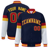 Custom Color Block Full-Snap Baseball Jacket Lightweight College Jacket Stitched Text Logo for Adult