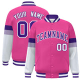 Custom Color Block Full-Snap Baseball Jacket Lightweight College Jacket Stitched Text Logo for Adult