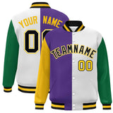 Custom Color Block Personalized Stitched Text Logo Varsity Full-Snap Bomber Jacket