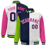 Custom Color Block Personalized Stitched Text Logo Varsity Full-Snap Bomber Jacket