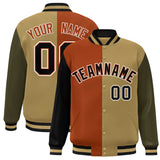 Custom Color Block Personalized Stitched Text Logo Varsity Full-Snap Baseball Jacket