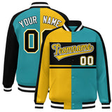 Custom Color Block Personalized Team Name Varsity Letterman Full-Snap Jacket