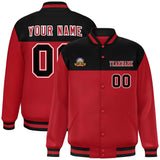 Custom Color Block Stitched Name Number Varsity Full-Snap  Letterman Casual Sweatshirt Baseball Jacket