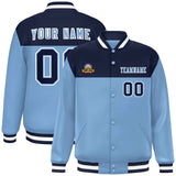 Custom Color Block Stitched Name Number Varsity Full-Snap  Letterman Casual Sweatshirt Baseball Jacket