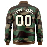 Custom Full-Zip Camo Fashion Lightweight College Jacket Stitched Text Logo Letterman Bomber for Adult/Youth Big Size