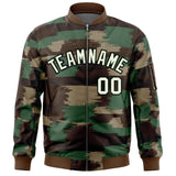 Custom Full-Zip Camo Fashion Lightweight College Jacket Stitched Text Logo Letterman Bomber for Adult/Youth Big Size