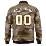 Custom Full-Zip Camo Fashion Lightweight College Jacket Stitched Text Logo Letterman Bomber for Adult/Youth Big Size