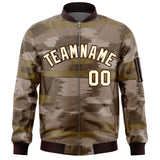 Custom Full-Zip Camo Fashion Lightweight College Jacket Stitched Text Logo Letterman Bomber for Adult/Youth Big Size