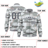 Custom Full-Zip Camo Fashion Lightweight College Jacket Stitched Text Logo Letterman Bomber for Adult/Youth Big Size