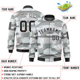 Custom Full-Zip Camo Fashion Lightweight College Jacket Stitched Text Logo Letterman Bomber for Adult/Youth Big Size