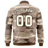 Custom Full-Zip Camo Fashion Lightweight College Jacket Stitched Text Logo Letterman Bomber for Adult/Youth Big Size