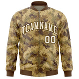 Custom Camo Full-Zip Casual Sweatshirt Letterman Bomber Coats Stitched Letters Logo Fashion College Jacket for Adult/Youth