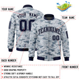 Custom Camo Full-Zip Casual Sweatshirt Letterman Bomber Coats Stitched Letters Logo Fashion College Jacket for Adult/Youth