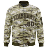 Custom Camo Full-Zip Casual Sweatshirt Letterman Bomber Coats Stitched Letters Logo Fashion College Jacket for Adult/Youth