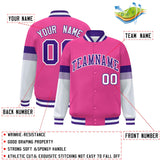 Custom Color Block Full-Snap Baseball Jacket Lightweight College Jacket Stitched Text Logo for Adult