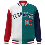 Custom Color Block Personalized Stitched Text Logo Varsity Full-Snap Baseball Jacket