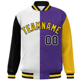 Custom Color Block Personalized Stitched Text Logo Varsity Full-Snap Baseball Jacket