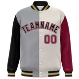 Custom Color Block Personalized Stitched Text Logo Varsity Full-Snap Baseball Jacket