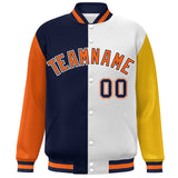 Custom Color Block Personalized Stitched Text Logo Varsity Full-Snap Baseball Jacket