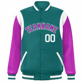 Custom Color Block Personalized Team Name Letterman Bomber Coat Full-Snap Baseball Jacket