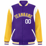 Custom Color Block Personalized Team Name Letterman Bomber Coat Full-Snap Baseball Jacket