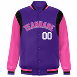 Custom Color Block Personalized Team Name Letterman Bomber Coat Full-Snap Baseball Jacket