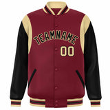 Custom Color Block Personalized Team Name Letterman Bomber Coat Full-Snap Baseball Jacket