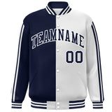 Custom Full-Snap Two Tone Letterman Bomber Jacket Stitched Name Number Logo Unisex