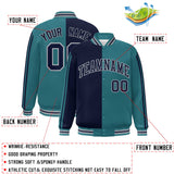 Custom Full-Snap Two Tone Letterman Bomber Jacket Stitched Name Number Logo Unisex