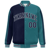 Custom Full-Snap Two Tone Letterman Bomber Jacket Stitched Name Number Logo Unisex