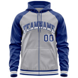 Custom Text Logo And Number Ragalan Sleeves Fashion Full-Zip Hoodie For Unisex Sport Sweatshirt