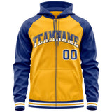 Custom Text Logo And Number Ragalan Sleeves Fashion Full-Zip Hoodie For Unisex Sport Sweatshirt