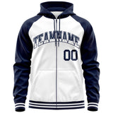 Custom Full-Zip Raglan Sleeves Hoodie Sports Fashion Sweatshirt For All Age Embroideried Your Team Logo