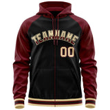 Custom Stitched Your Team Logo and Number Raglan Sleeves Sports Full-Zip Sweatshirt Hoodie For Unisex