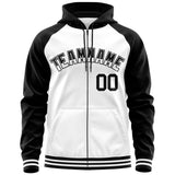 Custom Stitched Your Team Logo and Number Raglan Sleeves Sports Full-Zip Sweatshirt Hoodie For Unisex