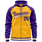 Custom Stitched Your Team Logo and Number Raglan Sleeves Sports Full-Zip Sweatshirt Hoodie