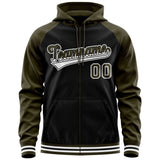 Custom Text Logo And Number Ragalan Sleeves Fashion Full-Zip Hoodie For All Age Sport Sweatshirt