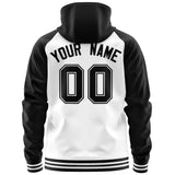 Custom Text Logo And Number Ragalan Sleeves Fashion Full-Zip Hoodie For Adult Youth Sport Sweatshirt