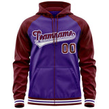 Custom Cotton Full-Zip Raglan Sleeves Hoodie For Adult Youth Personalized Embroideried Your Team Logo