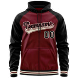 Custom Stitched Your Team Logo and Number Raglan Sleeves Sports Full-Zip Sweatshirt Hoodie