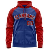 Custom Made to Order Long-Sleeve Full-Zip Hoodie Raglan Sleeves Embroideried Your Team Logo and Number