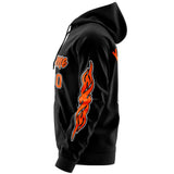 Custom Full Zip Hoodie With Flame Stitched Text Logo Personalized Hip Hop Sweatshirts