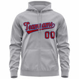 Custom Men's Youth Sweatshirt Stitched Name Number Full-Zip Hoodie